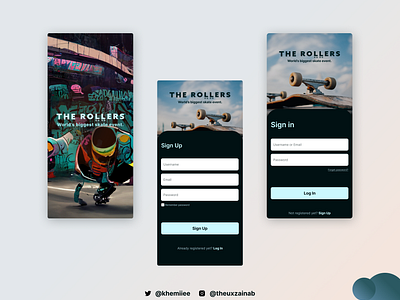 The Rollers: Splash, log in and sign up screen app dailyui design events log in minimal product design sign up skateboard splash screen ui uiinspirations ux