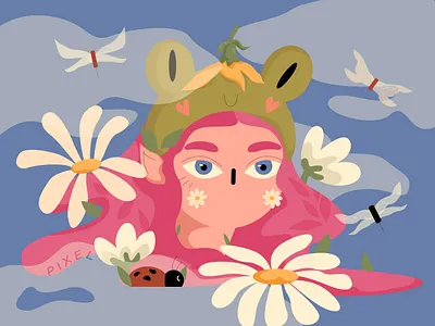 Spring creature adobe illustration creature cute flowers girl illustration illustration portrait girl illustrator spring vector