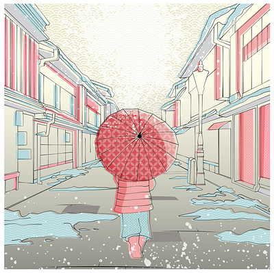 Small Town Japan adobe illustrator cherry cherry blossom design drawing editorial graphic design illustration japan japanese snow street street scene umbrella vector wacom