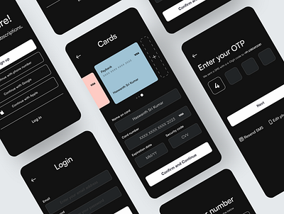 Credit Card checkout & Onboarding app autolayout credit card checkout dark mode dribbble dribbbleshot figma guidelines oboarding ui usability user interface ux