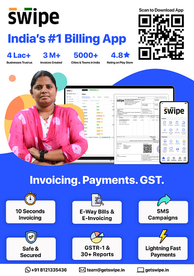 India's #1 GST Billing and Invoicing App 3d animation app billing billing app branding design ewaybills graphic design gst illustration invoicing logo motion graphics online store swipe swipebillingapp typography ui ux