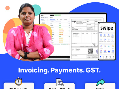 India's #1 GST Billing and Invoicing App 3d animation app billing billing app branding design ewaybills graphic design gst illustration invoicing logo motion graphics online store swipe swipebillingapp typography ui ux