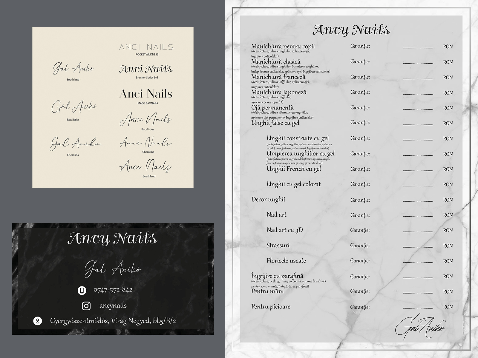 Example of Ancy Nails: Business Card and Price List