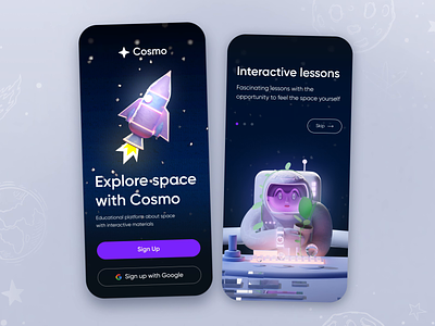 Mobile | Cosmo 3d 3d animation animated animation app design desire agency e-learning education graphic design interface learning mobile app mobile ui motion motion design motion graphics onboarding space ui