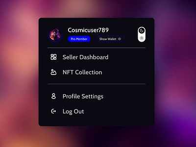 User Profile Dropdown Component after effects dark mode design figma light mode motion graphics toggle switch ui uiux user user profile ux web web page web site