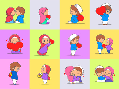 Cartoon love story Muslim branding cartoon cute design family graphic design happy illustration logo love muslim vector website assets