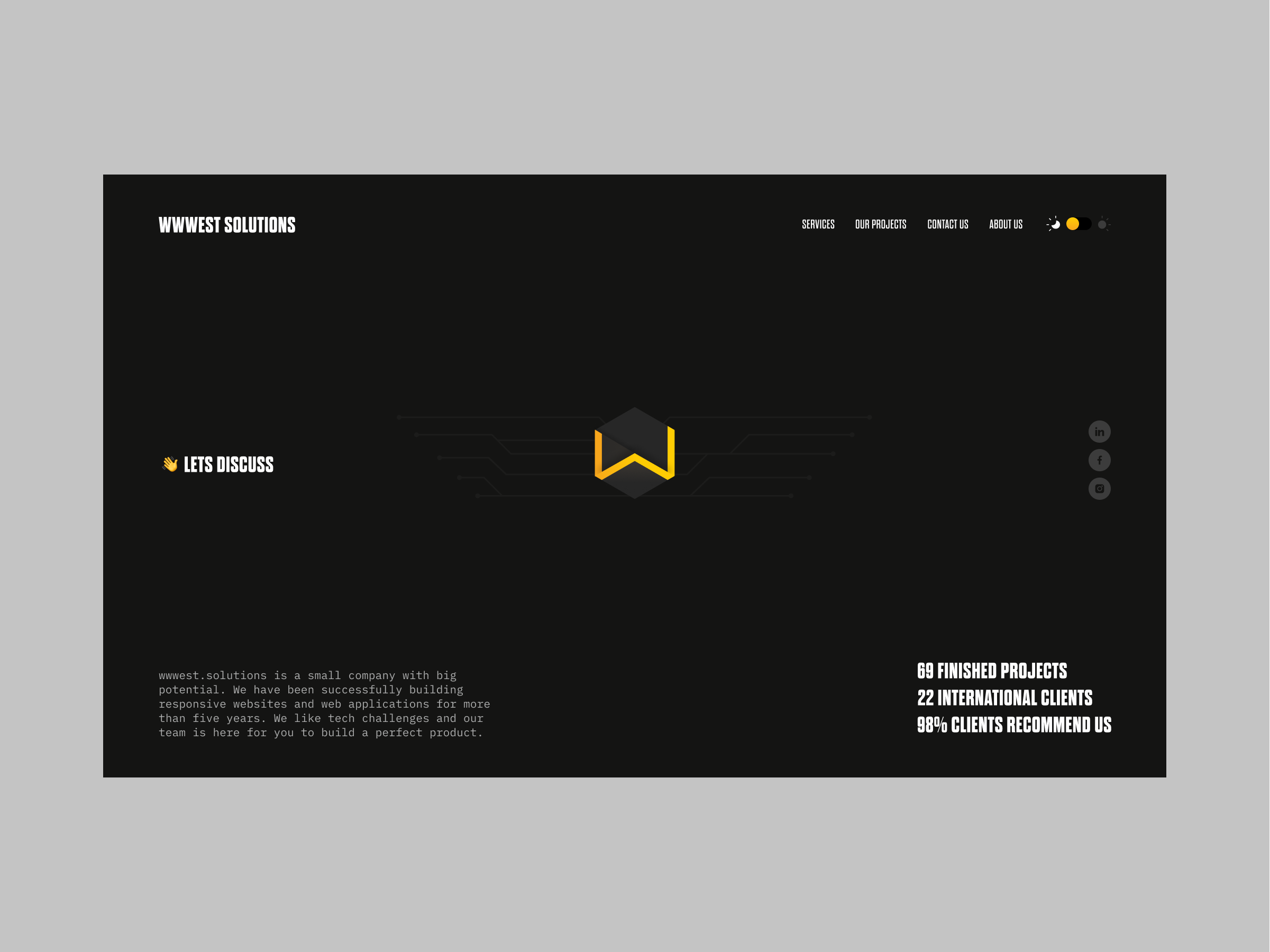 wwwest solutions animation branding corporative website dark mode hexagon it company logo microanimation portfolio tech technologies ui wwwest solutions