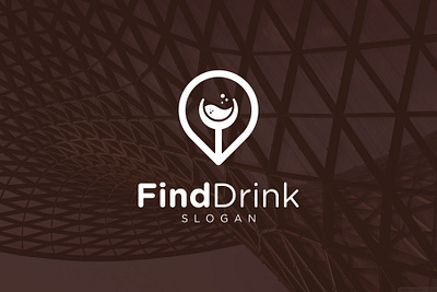 Drink Glass Location Logo beverage branding cocktail design drink find glass gps graphic design illustration location logo logo design map modern pin search simple water wine