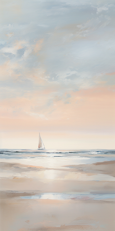 A Tranquil Beach with Sailboat design illustration