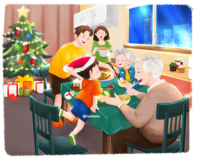 Family Reunion artwork branding christmas dinner illustration shopee shopeefood