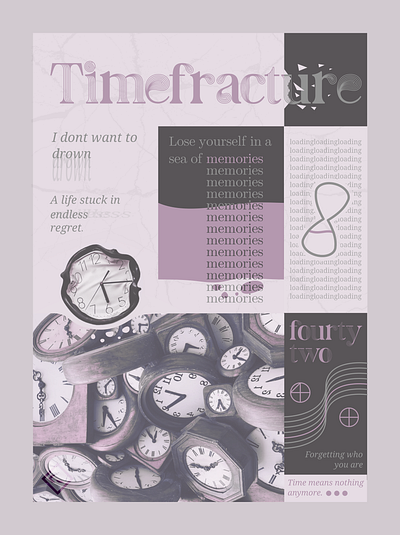 Timefracture. clock colors design forgetting glass grey hourglass inkscape muted pink poster purple shards time