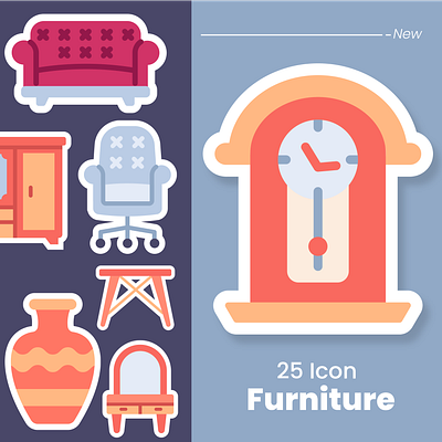25 Icon Furniture Sticker branding flaticon furniture graphic design icon icondesign sticker ui vector