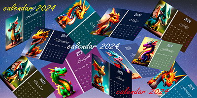 calendar 2024 with dragons 2024 animation calendar dragons graphic design календарь 2024