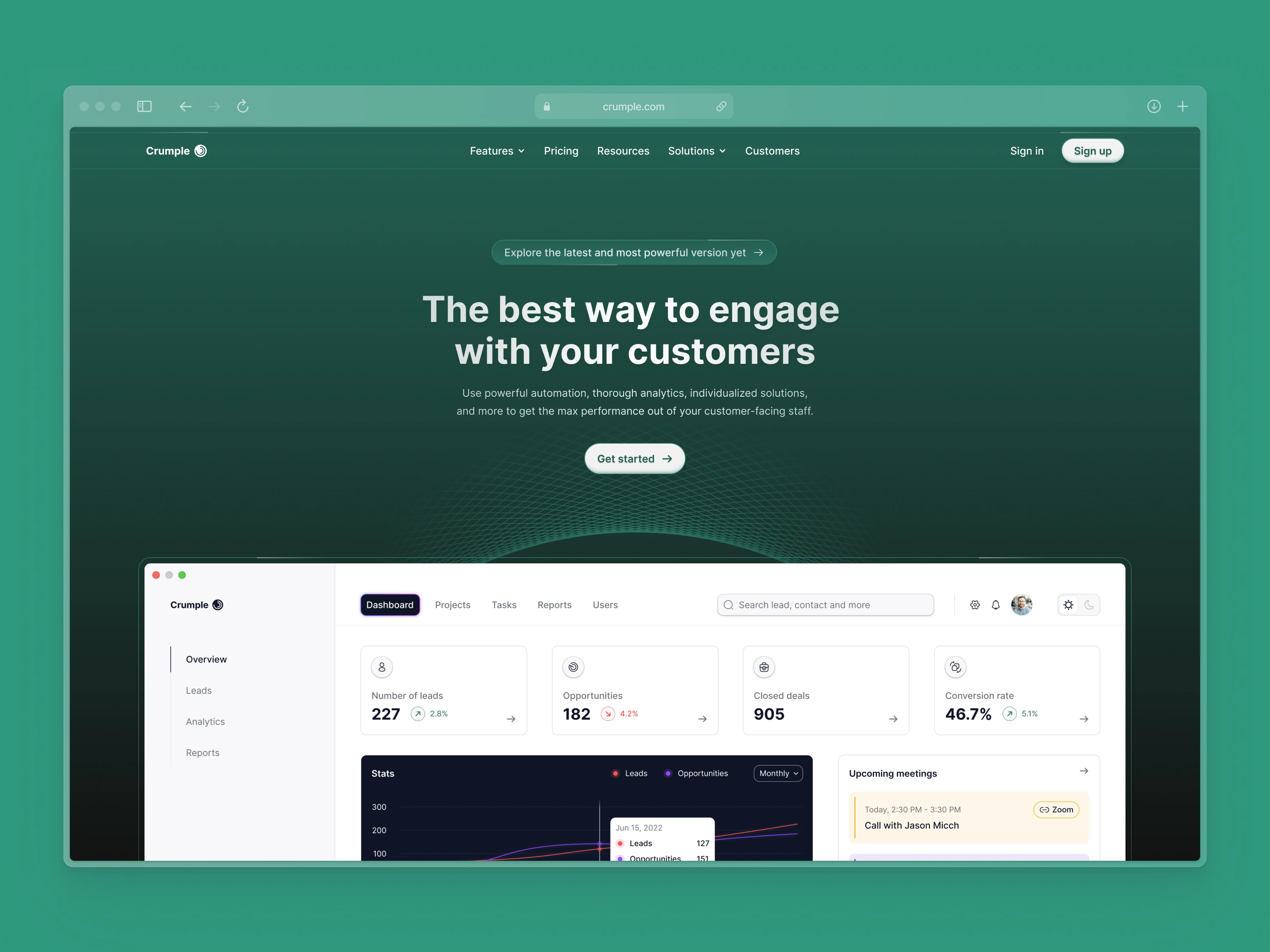 Landing page exploration for Crumple (CRM software) app design crm design figma illustration landing page ui user interface