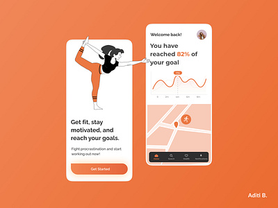 Workout app. app bold energetic exercise gym mobile orange running trending ui workout yoga