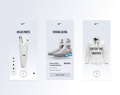 Nike App Redesign Concept 3d app design beautiful design e commerce futuristic inspiration ios minimalist nike shoes shopping ui