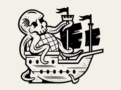 Ghost Ship Exports branding design doodle drawing exports graphic design illustration logo octopus octopus skull pirate ship skull typography vector