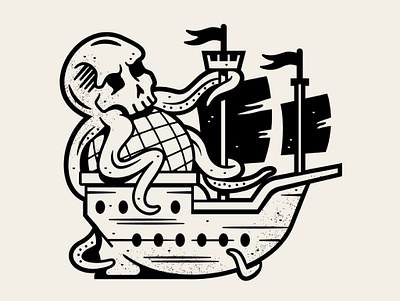 Ghost Ship Exports branding design doodle drawing exports graphic design illustration logo octopus octopus skull pirate ship skull typography vector