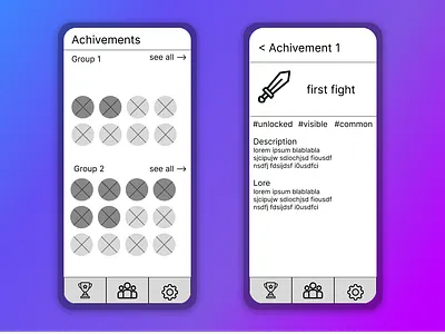 Wireframe achivement app achivement ux wireframe