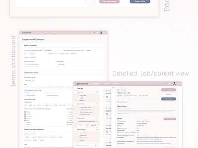 parachute dashboard design detailed job employment contract message dashboard nanny terms ui ux website website design