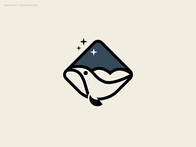 Whale Logo animal creature dolphin fin fish flat line logotype night ocean sea simple sky star stroke tail water wave whale whale tail