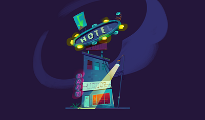 house concept alcohol alone animation bar bottle concept game hotel house illustration light neon light night sign signboard visual development