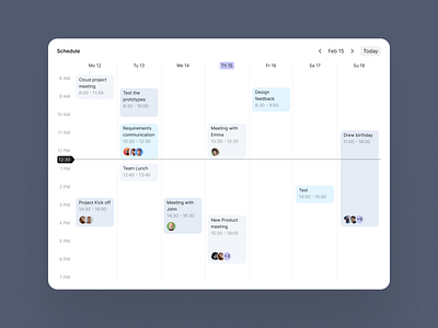 Schedule page dashboard schedule