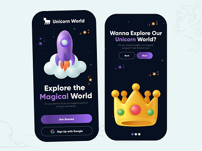 Unicorn World App UI/UX Design 🦄 app design app designer branding design illustration mockup ui ui design uiux