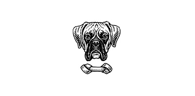 Bow wow black and white engraving etching illustration logo retro vintage