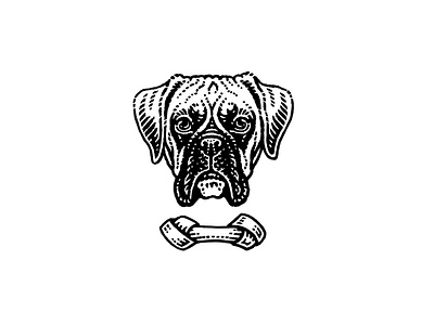 Bow wow black and white engraving etching illustration logo retro vintage