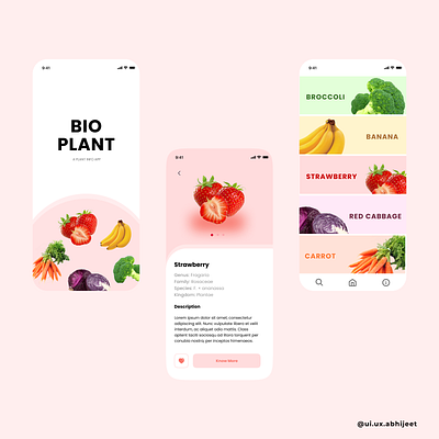 Bioplant : A Plant and Fruit info app app branding clean design fruits graphic design minimal mobile app mobile ui nutrition plant plant app typography ui ui ux ux