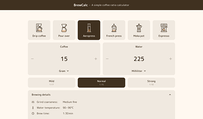 Introducing BrewCalc ☕️ coffee pwa ui
