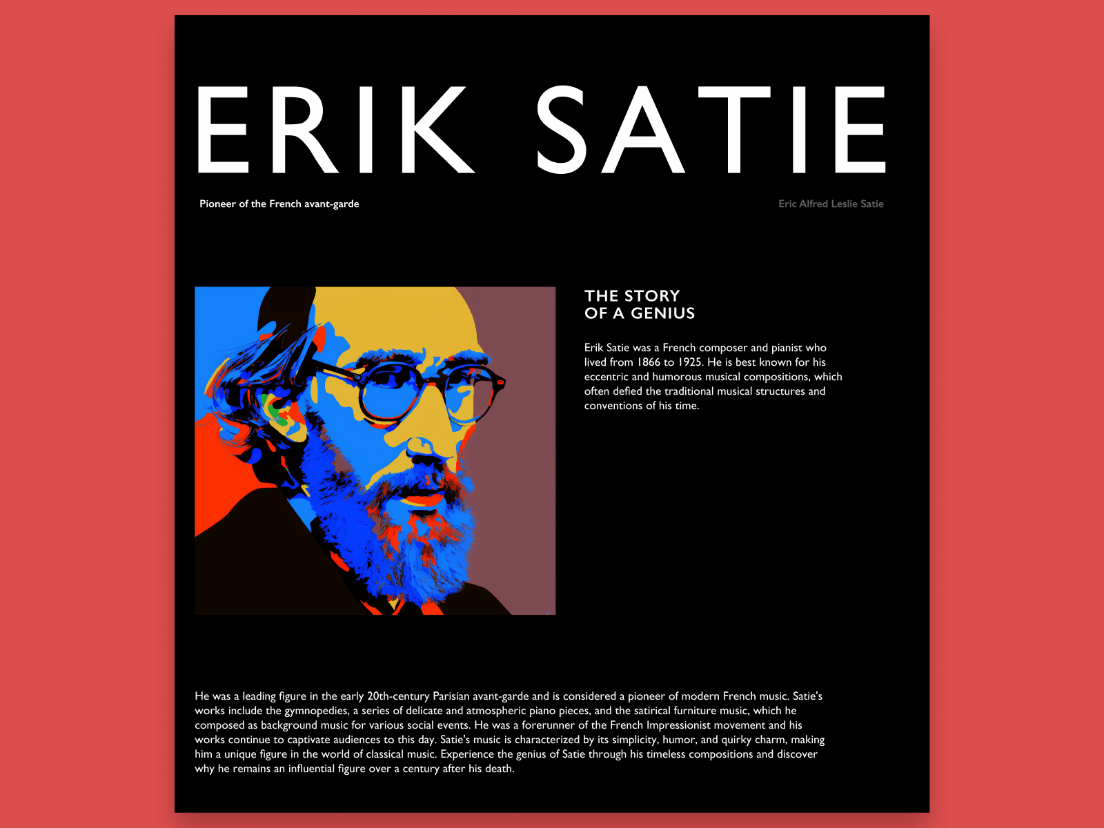 Erik Satie website concept chatgpt design eriksatie landing page midjourney ui uiux webdesign website