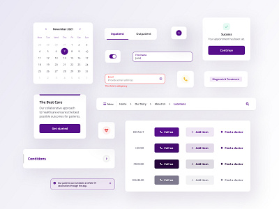 Design system - components buttons calendar cards components design system interface library purple ui