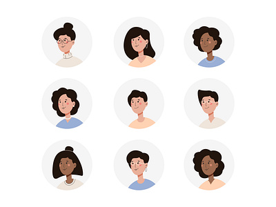 Set of avatars for a mobile app design graphic design icons illustration minimal vector