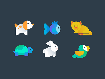 Geometric Animals animals bird cat design dog fish geometric gradient icon illustration rabbit turtle