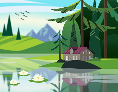Lake hotel illustration vector