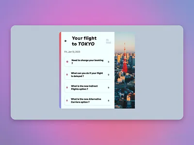 Expandable travel FAQ 100daysofcode css customerservice faq gradient html javascript linear gradient plane sunshine tokyo travel ui uigradient webdesign