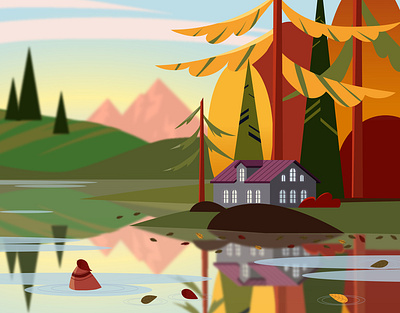 Lake hotel illustration vector