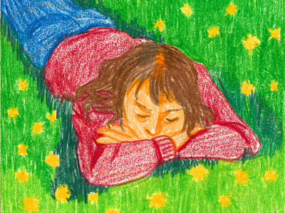 Spring day childrenbookart childrenbookillustrator coloredpencils colorfulillustration colorpencils flowers girl girls grass illustration illustrator kidsbook kidsbookart meadow picturebook picturebookart rest spring sunnyday