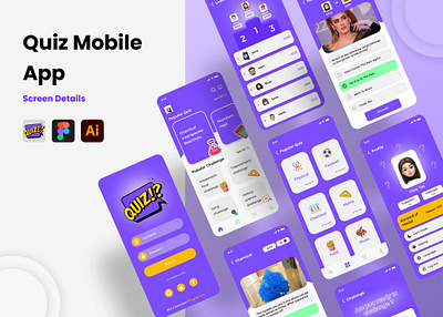 Quiz Mobile App app design figma graphic design illustration logo ui ux uı