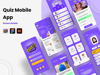 Quiz Mobile App app design figma graphic design illustration logo ui ux uı