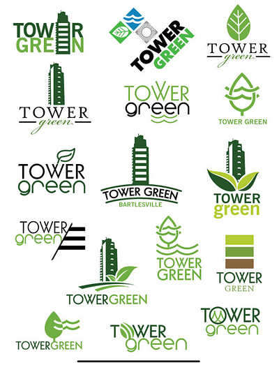 Logo Sheet for Tower Green Frank Lloyd Wright Oklahoma branding colors community design events ideas identity illustration layout logo logosheet oklahoma typography vector