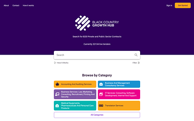 Black Country Growth Hub Tender Portal Design design home page landing page ui ux web design