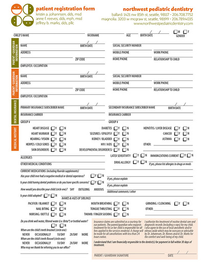 Sample Dental Office Intake Form InDesign Layout branding dental dentaloffice design form indesign intake layout typography