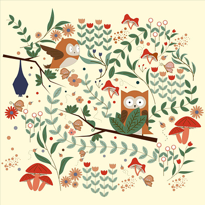 night owl in the woods cute night owl forest night owl owl pattern woodland woodland creature