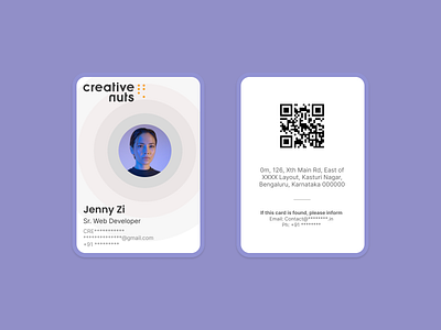 Identity Card for Creative Nuts branding card design design graphic design