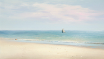 A Quiet beach with a Sail boat design illustration