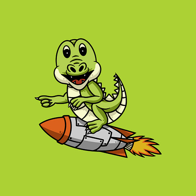 Cute Baby Crocodile Riding Rocket graphic design lizard traveler ui