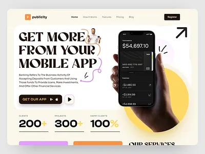 Digital Banking Mobile App Finance Landing Page bank bank card banking banking app creative header digital banking finance finance app financial fintech home page landing page mobile banking money ui ux web web design website website design